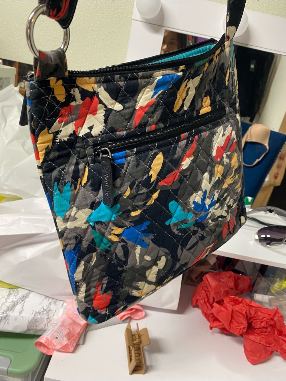 Vera Bradley Black Multi-Color Quilted Shoulder Bag